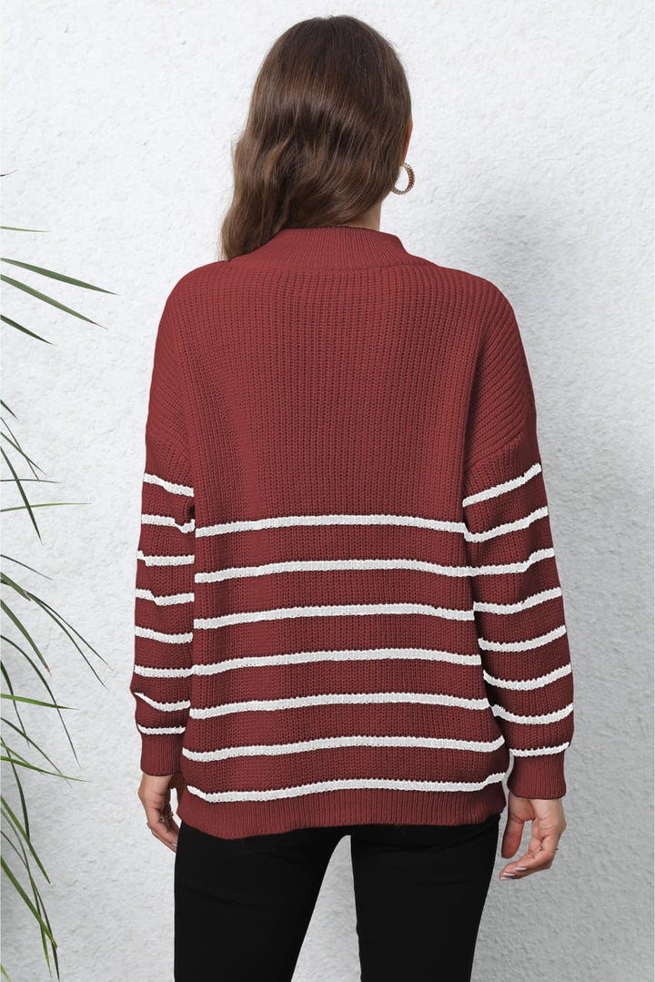 Mock Neck Long Sleeve Zip-Up Sweater - bertofonsi