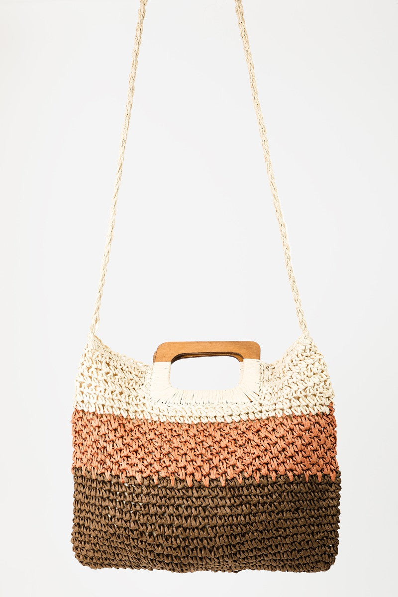 Fame Color Block Double-Use Braided Tote Bag - bertofonsi