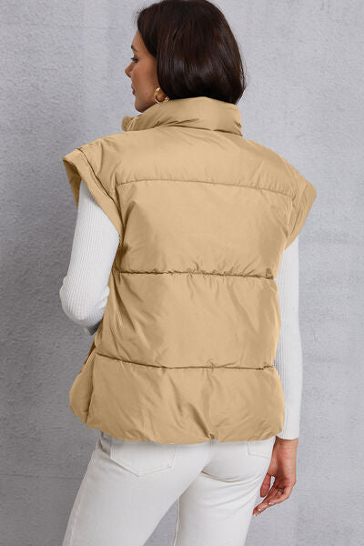 Zip Up Turtleneck Pocketed Vest Coat - bertofonsi