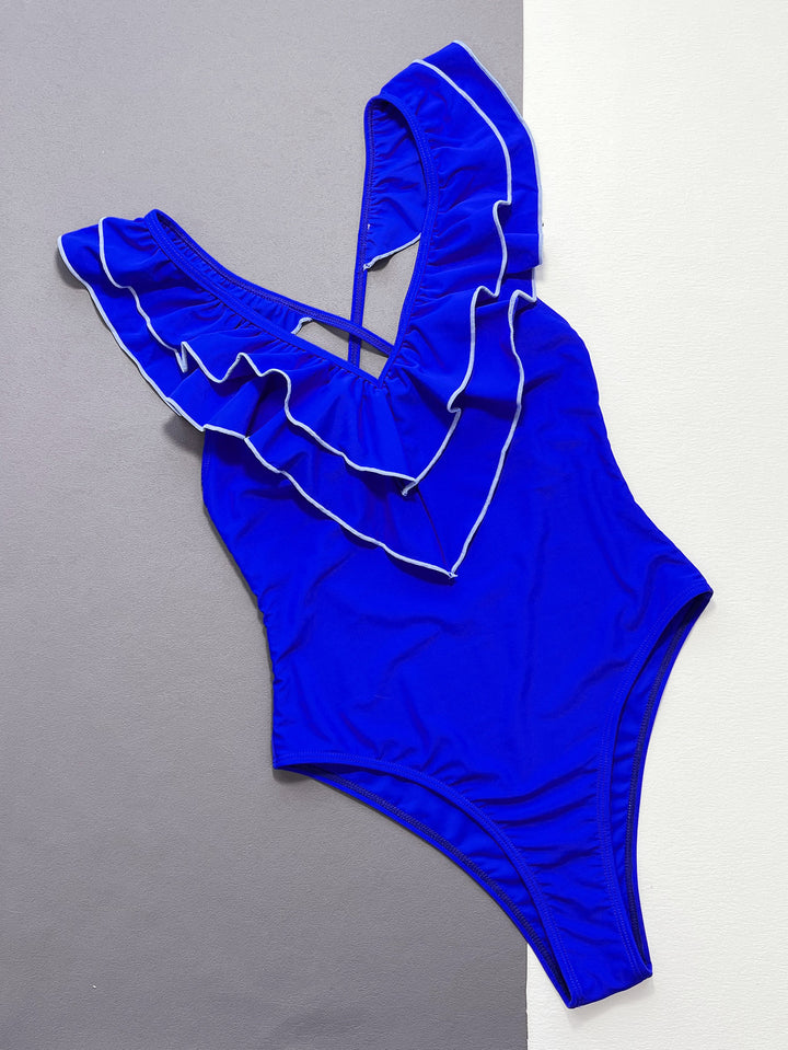 Ruffled Crisscross Backless One-Piece Swimsuit - bertofonsi