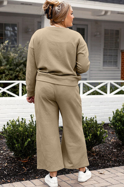 Double Take Full Size Textured Long Sleeve Top and Drawstring Pants Set - bertofonsi