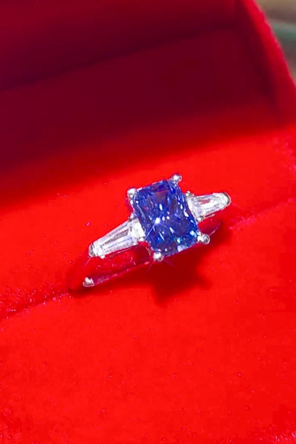 1 Carat Moissanite Platinum-Plated Rectangle Ring in Blue - bertofonsi