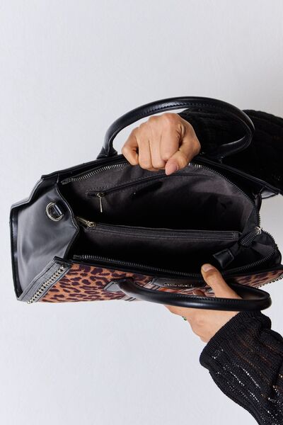 David Jones Leopard Contrast Rivet Handbag - bertofonsi