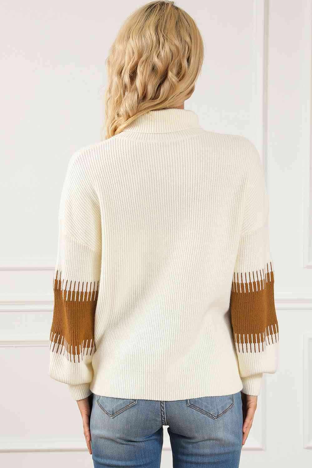Contrast Turtleneck Long Sleeve Sweater - bertofonsi