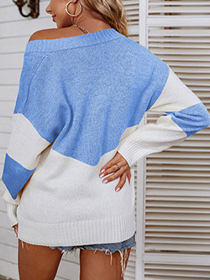 Color Block V-Neck Sweater - bertofonsi