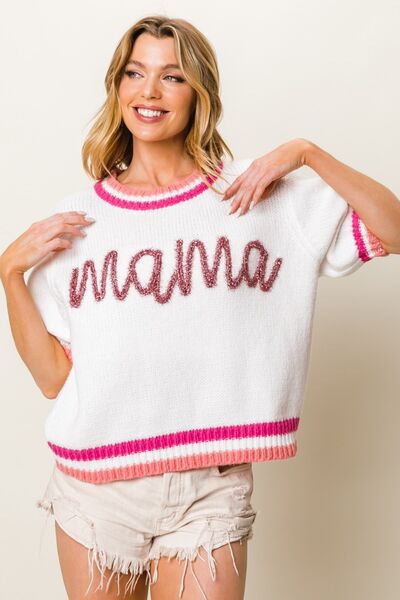BiBi MAMA Contrast Trim Short Sleeve Sweater - bertofonsi