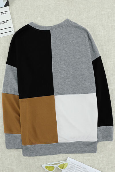 Color Block Round Neck Sweatshirt - bertofonsi