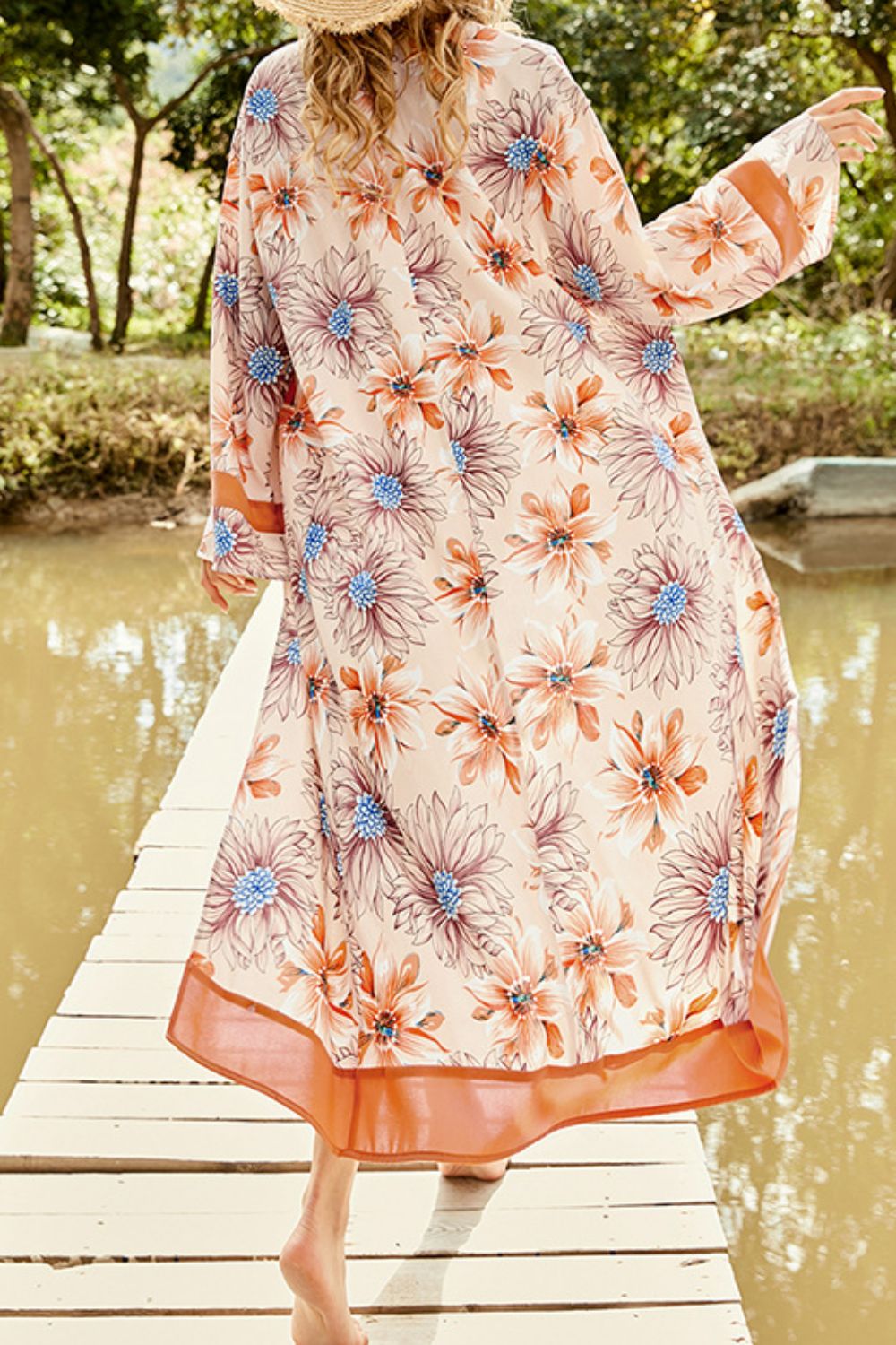 Floral Open Front Duster Cover Up - bertofonsi