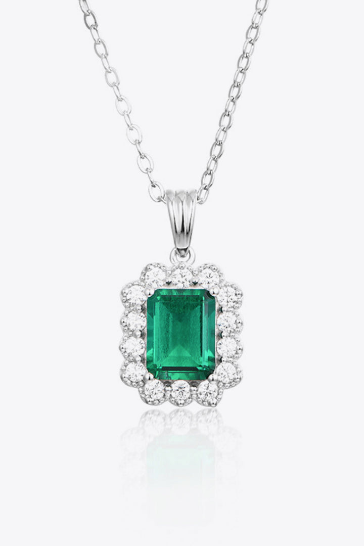 1.5 Carat Lab-Grown Emerald Pendant 925 Sterling Silver Necklace - bertofonsi