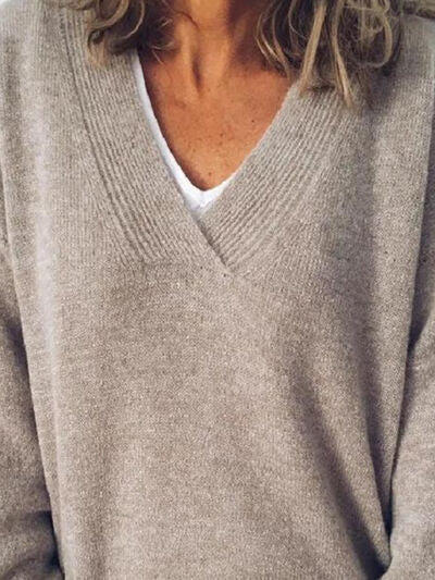 V-Neck Dropped Shoulder Sweater - bertofonsi