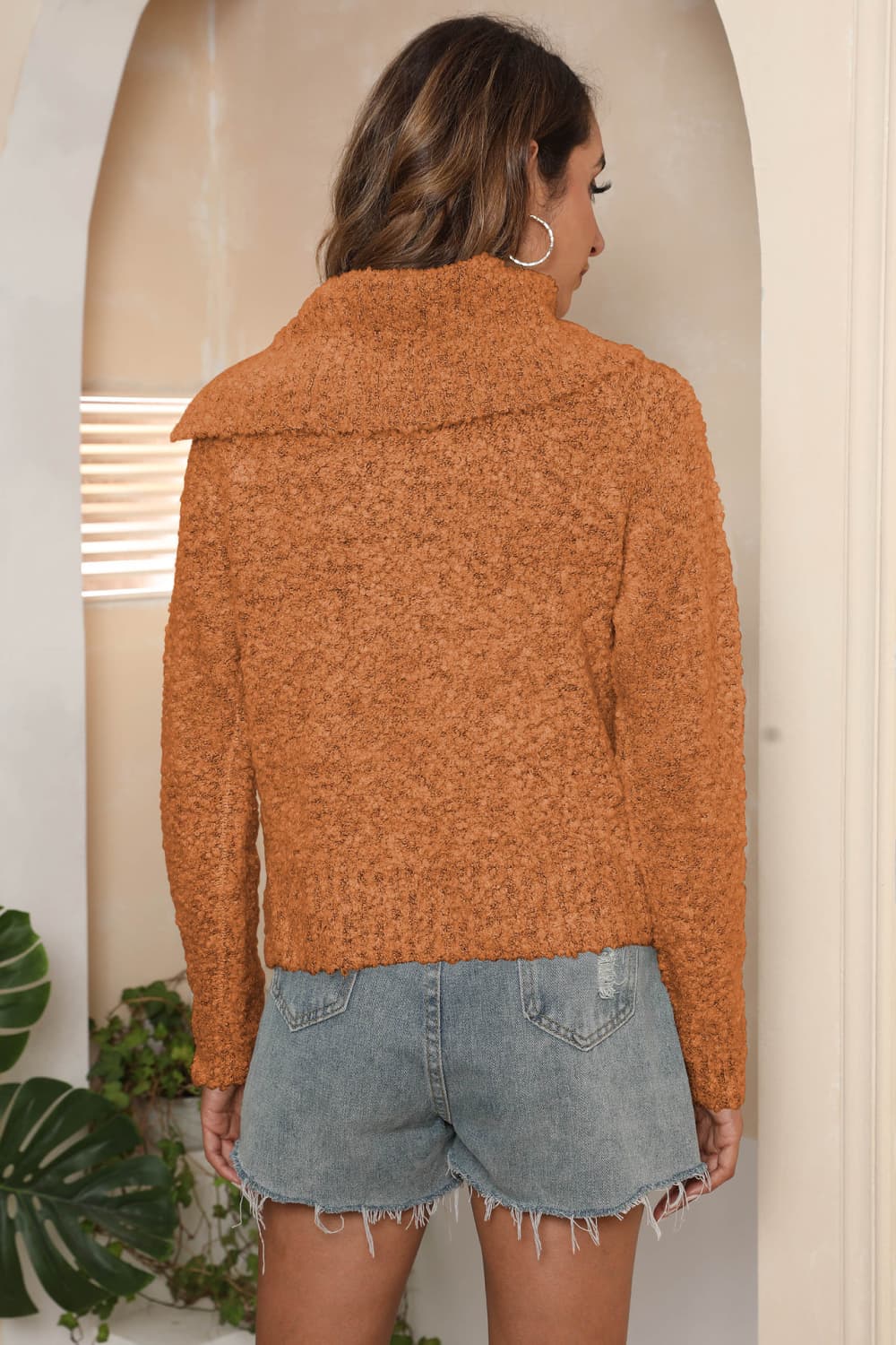 Asymmetrical Neck Long Sleeve Pullover Sweater - bertofonsi