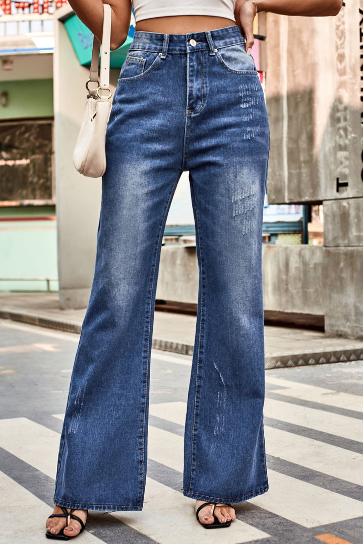 Buttoned Loose Fit Jeans with Pockets - bertofonsi