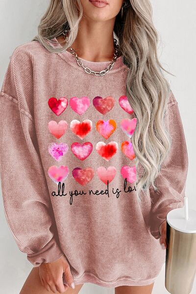 ALL YOU NEED IS LOVE Heart Round Neck Sweatshirt - bertofonsi