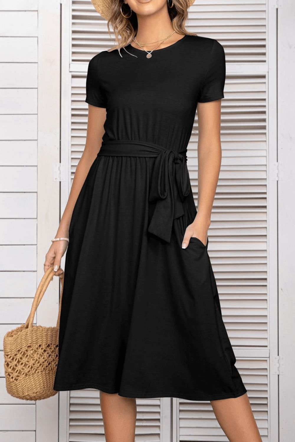 Belted Tee Dress With Pockets - bertofonsi