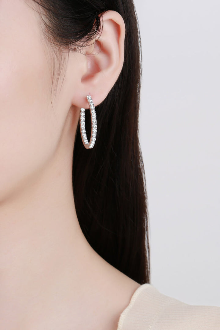 Moissanite Rhodium-Plated Hoop Earrings - bertofonsi