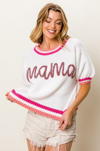 BiBi MAMA Contrast Trim Short Sleeve Sweater - bertofonsi