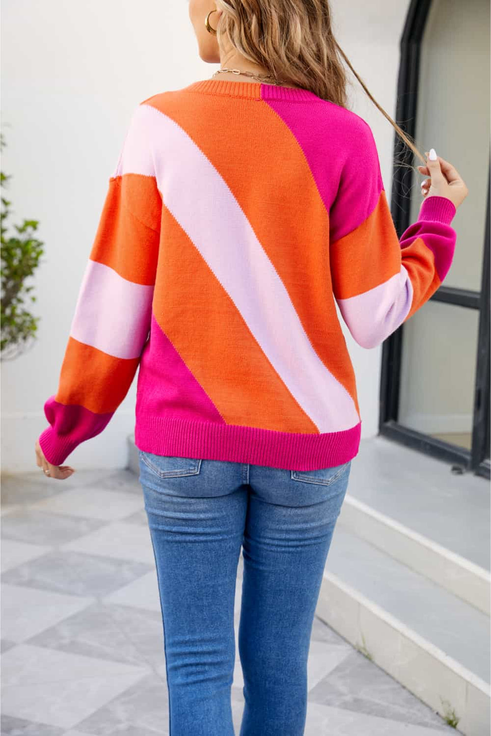 Color Block Ribbed Round Neck Sweater - bertofonsi