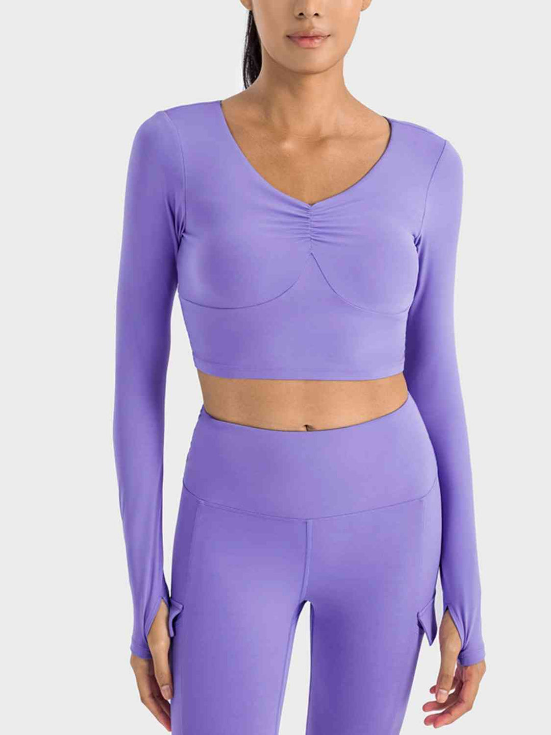 Ruched Cropped Long Sleeve Sports Top - bertofonsi