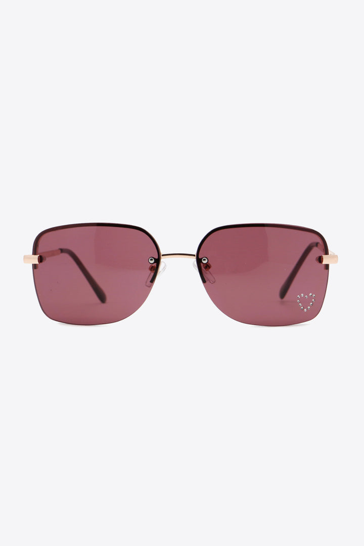 Rhinestone Heart Metal Frame Sunglasses - bertofonsi