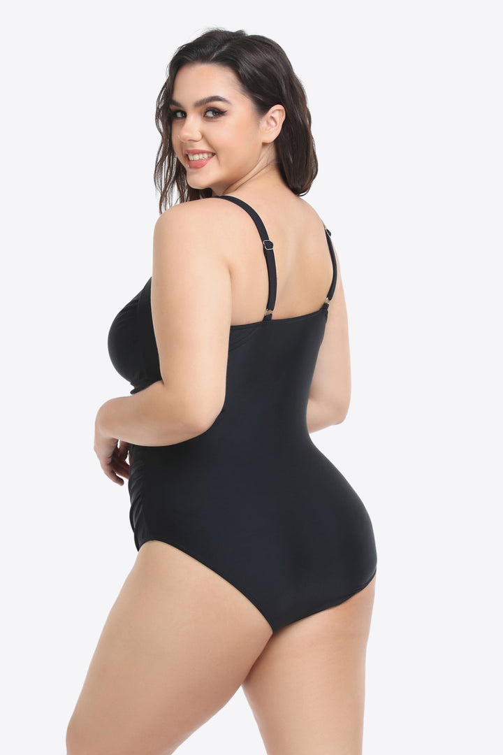 Plus Size Sleeveless Plunge One-Piece Swimsuit - bertofonsi