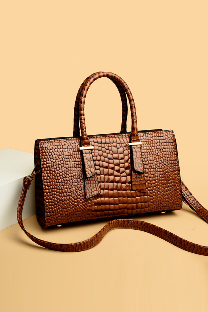 Textured PU Leather Handbag - bertofonsi