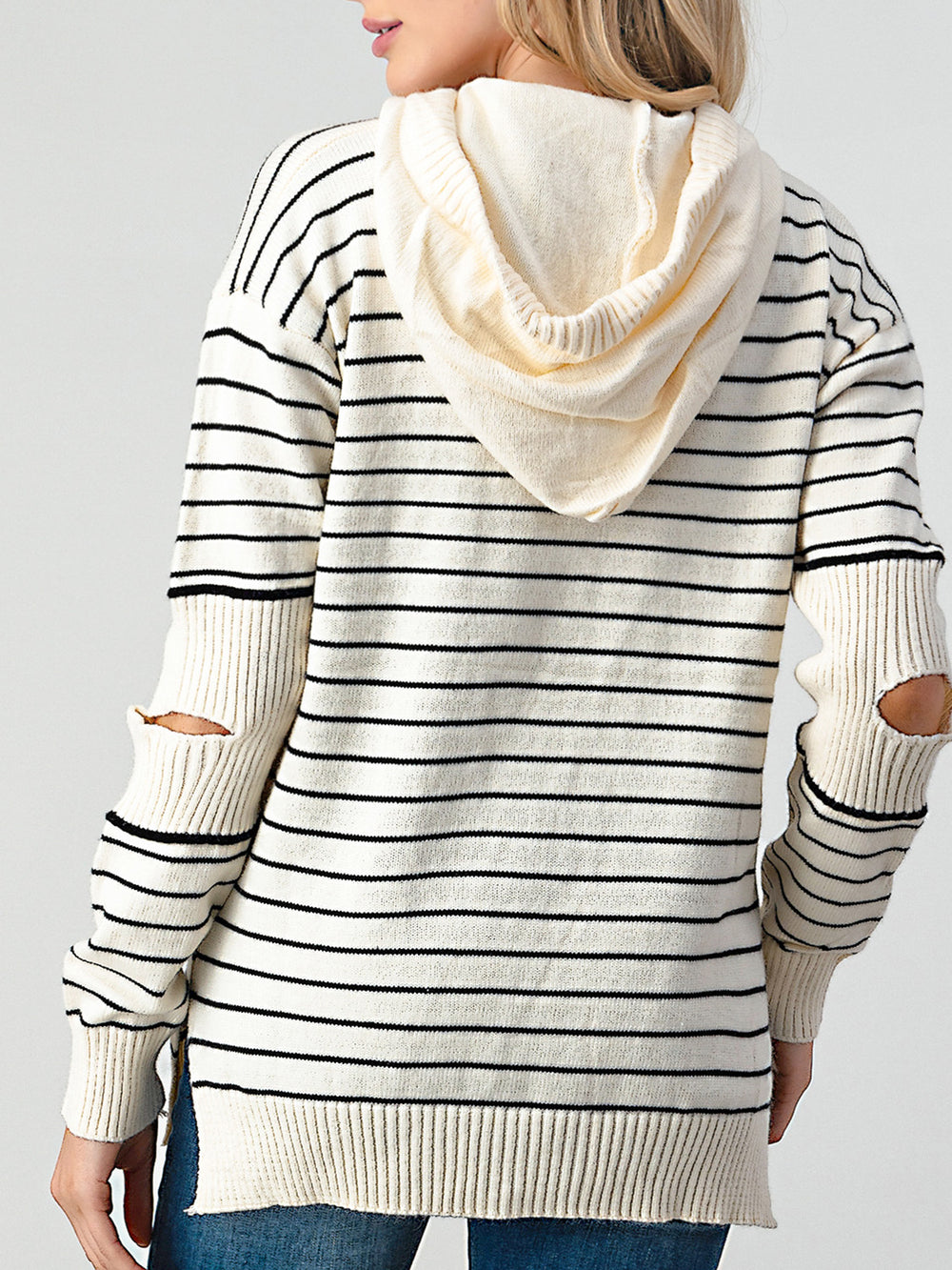 Striped Cutout Slit Sweater - bertofonsi