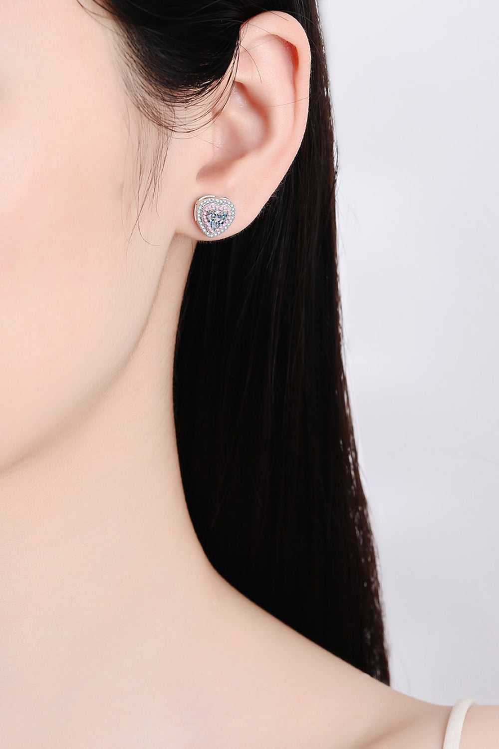 Moissanite Heart-Shaped Stud Earrings - bertofonsi