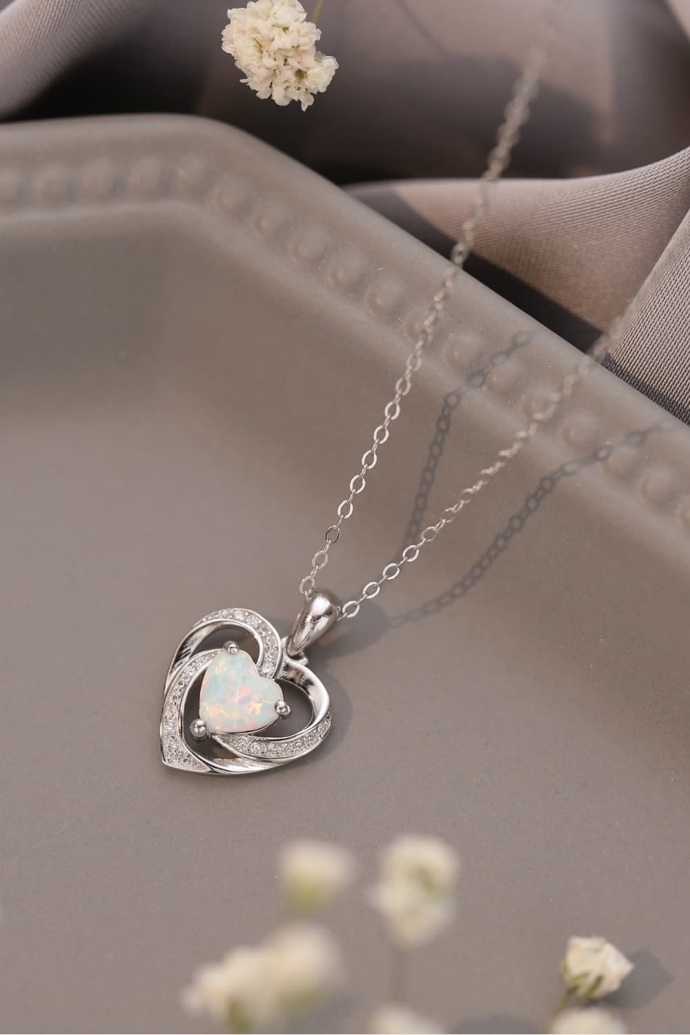 Opal Heart Pendant Necklace - bertofonsi