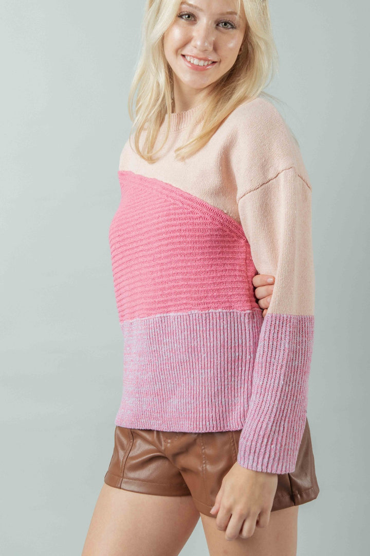 VERY J Color Block Long Sleeve Sweater - bertofonsi