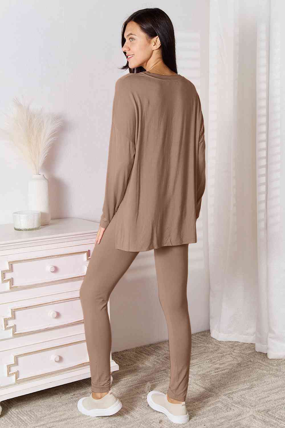 Basic Bae Full Size V-Neck Soft Rayon Long Sleeve Top and Pants Lounge Set - bertofonsi