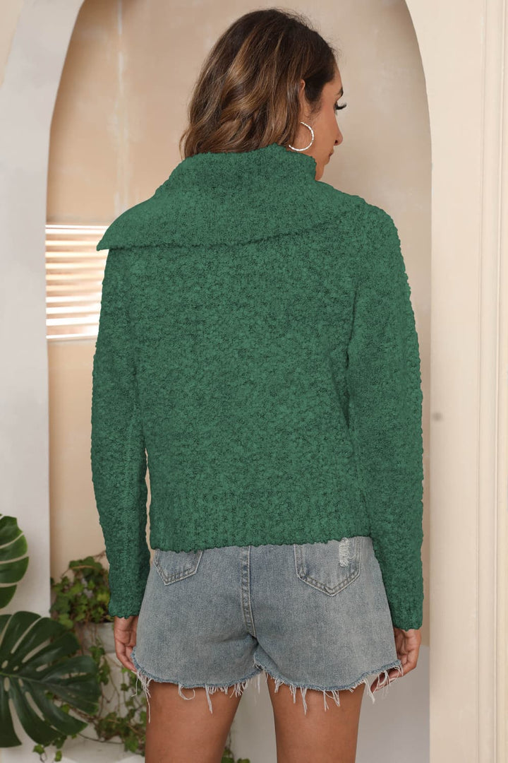 Asymmetrical Neck Long Sleeve Pullover Sweater - bertofonsi