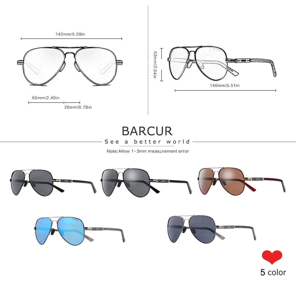 BARCUR Men Sunglasses Pilot Polarized Sun glasses Male Women accessories Driving Oculos Gafas De Sol - bertofonsi
