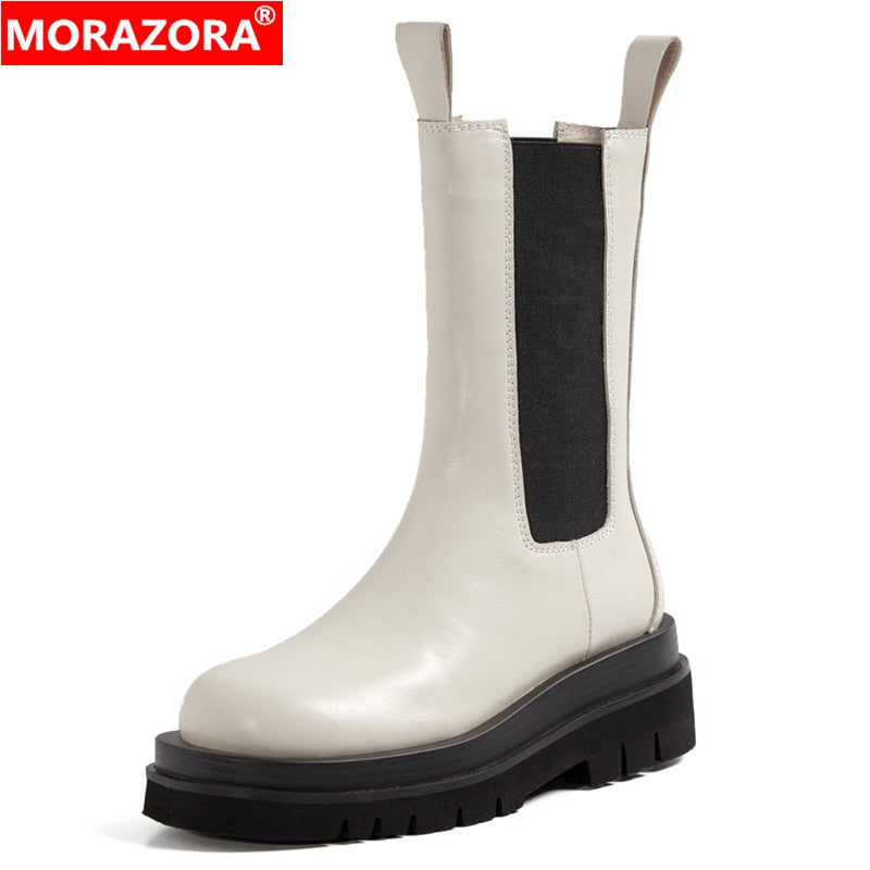 MORAZORA Size 33-43 Fashion Genuine Leather Boots Women Thick Sole Chelsea Boots  British Style Winter Platform Ankle Boots - bertofonsi