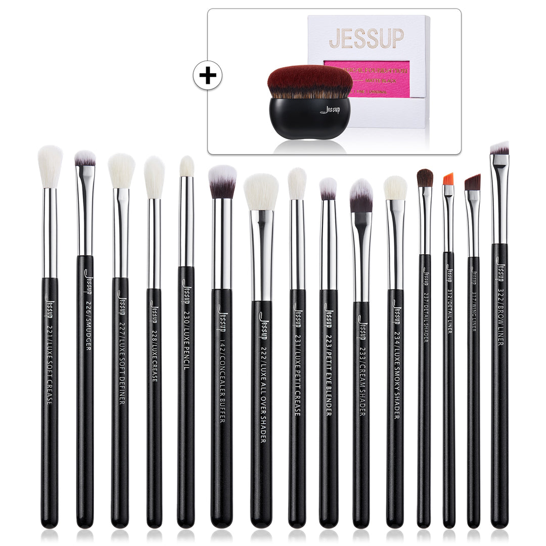 Jessup Eye Makeup Brushes Set 15pcs Precise Eyeshadow Brush Eyebrow EyeLiner Blending Concealer Natural Synthetic Black T177 - bertofonsi