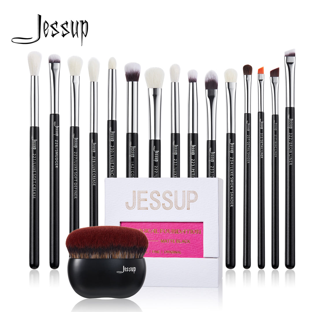 Jessup Eye Makeup Brushes Set 15pcs Precise Eyeshadow Brush Eyebrow EyeLiner Blending Concealer Natural Synthetic Black T177 - bertofonsi