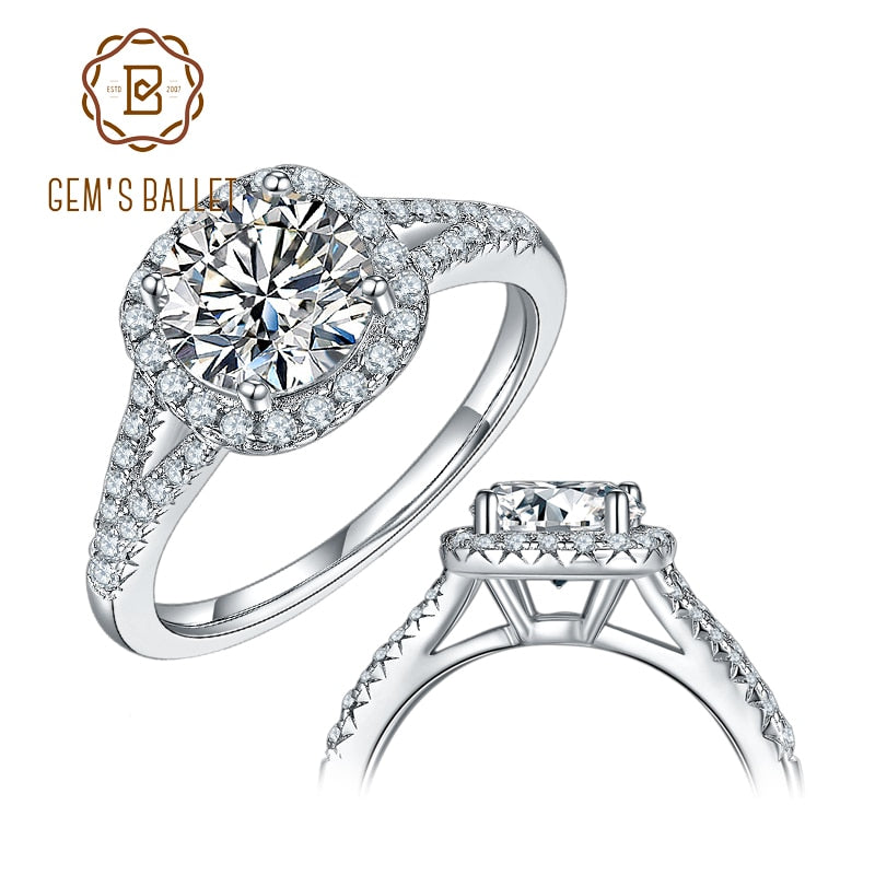 GEM'S BALLET 925 Sterling Silver Halo Engagement Ring 1.5ct 2 ct 3ct D Color Moissanite Diamond Ring For Women Fine Jewelry - bertofonsi