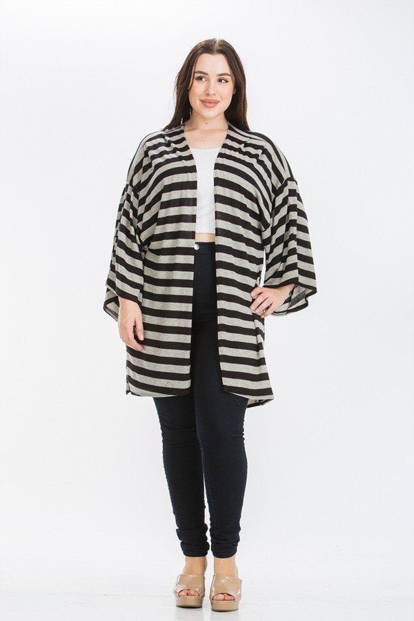 Striped, Cardigan With Kimono Style Sleeves - bertofonsi