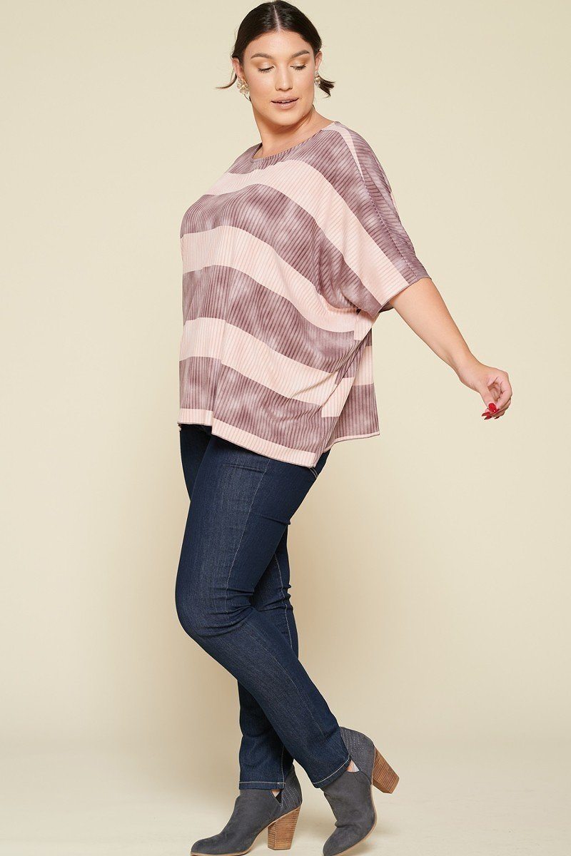 Stripe Printed Pleated Blouse Featuring A Boat Neckline And 1/2 Sleeves - bertofonsi
