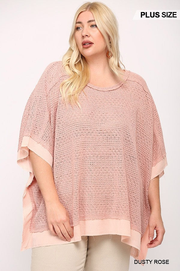 Light Knit And Woven Mixed Boxy Top With Poncho Sleeve - bertofonsi