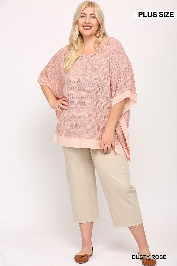 Light Knit And Woven Mixed Boxy Top With Poncho Sleeve - bertofonsi