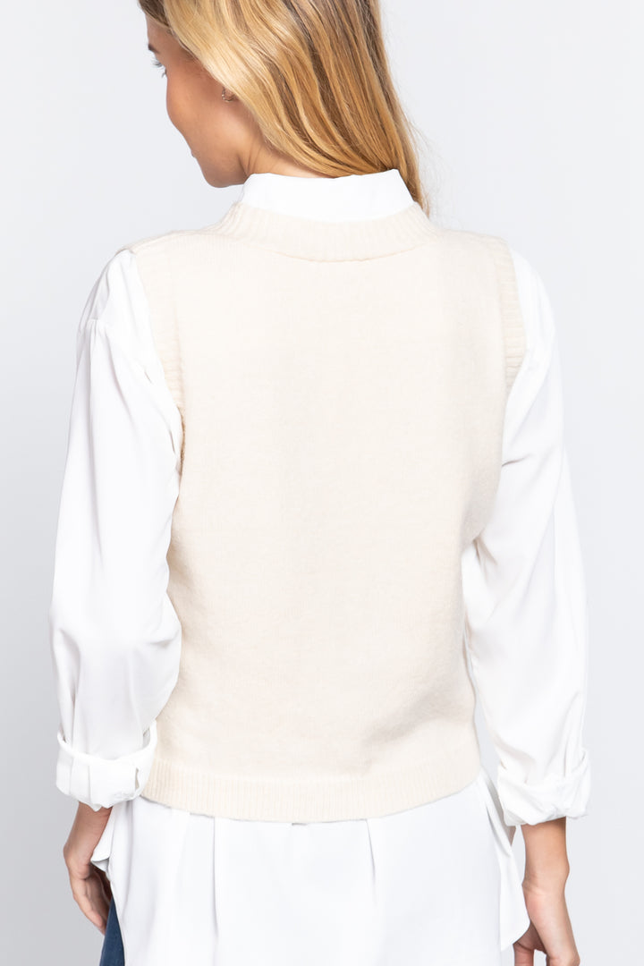 V-neck Cable Sweater Vest Cardigan - bertofonsi