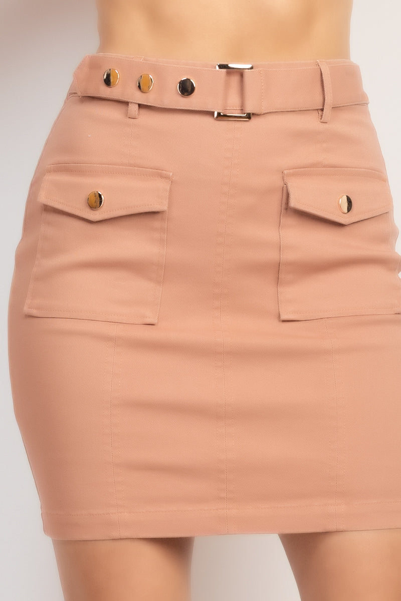 Belted Pocket Solid Mini Skirt - bertofonsi