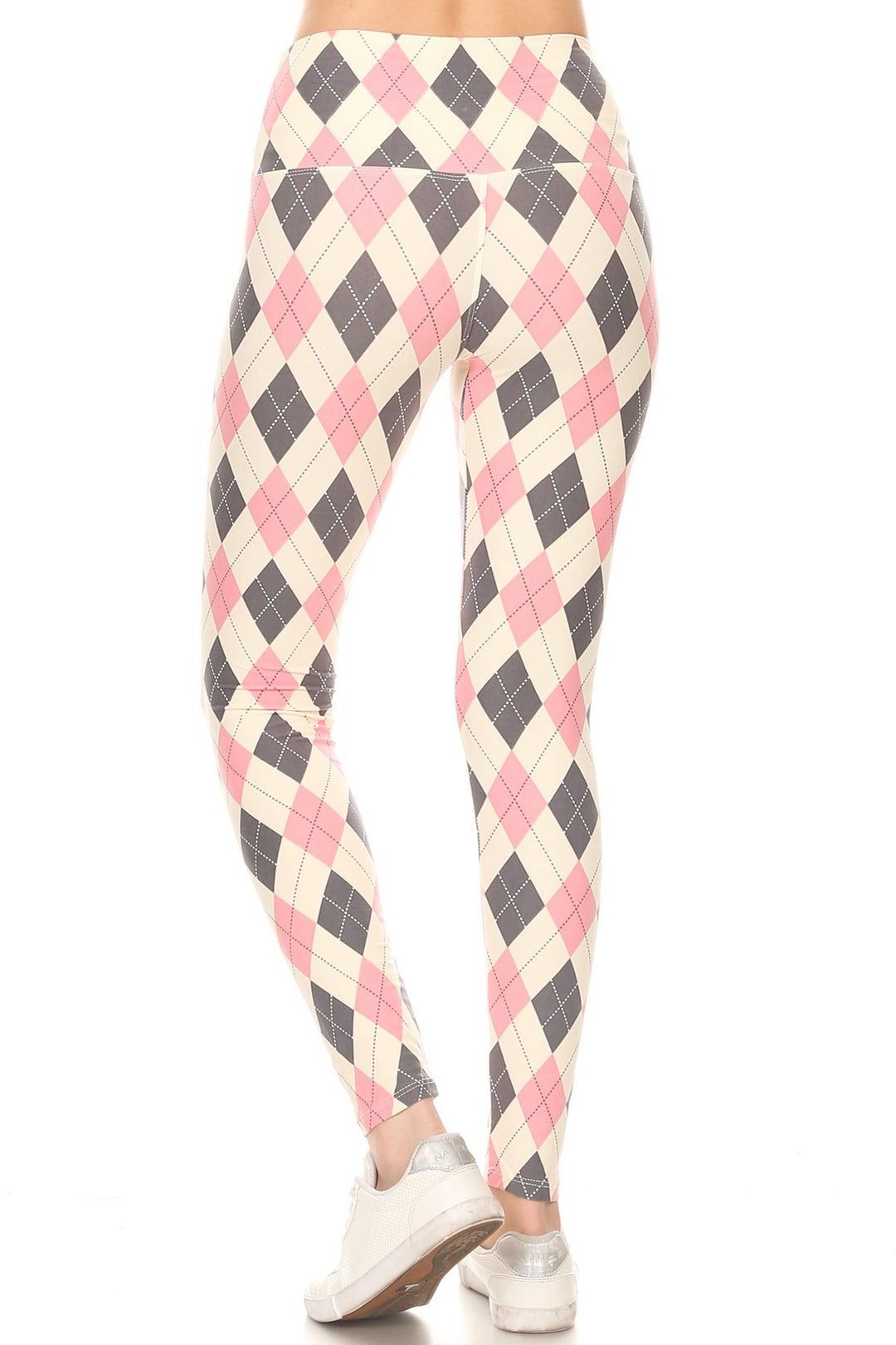 5-inch Long Yoga Style Banded Lined Argyle Printed Knit Legging With High Waist - bertofonsi