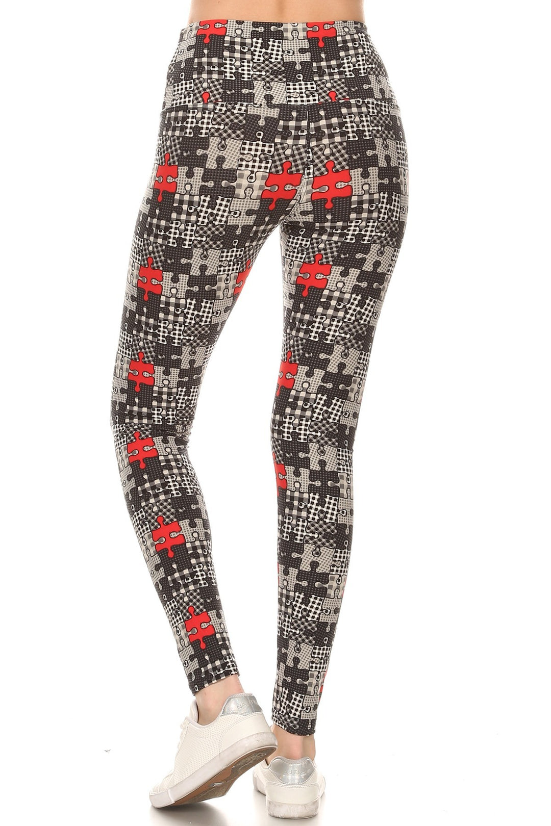 5-inch Long Yoga Style Banded Lined Puzzle Printed Knit Legging With High Waist - bertofonsi
