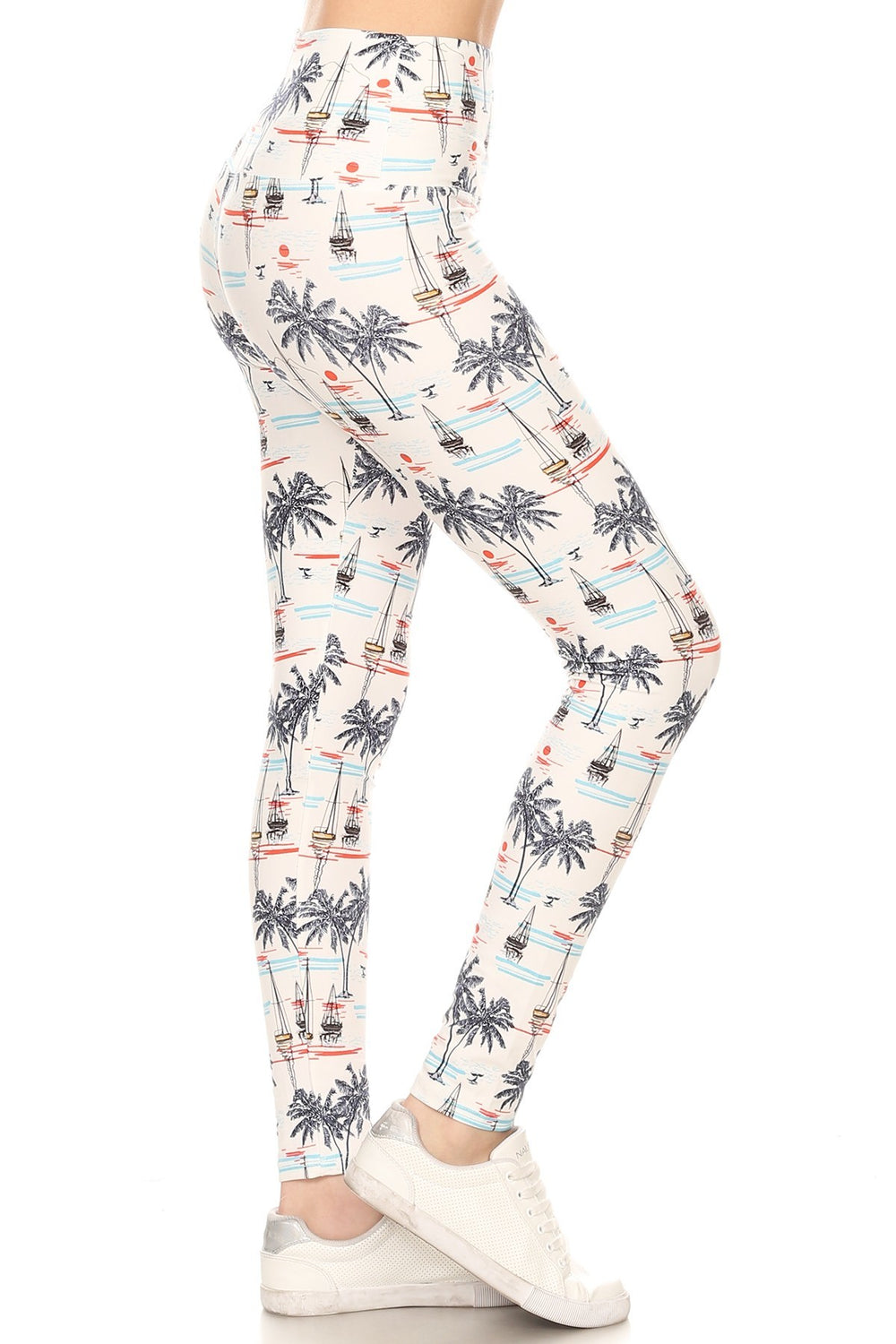 5-inch Long Yoga Style Banded Lined Sailor Printed Knit Legging With High Waist - bertofonsi