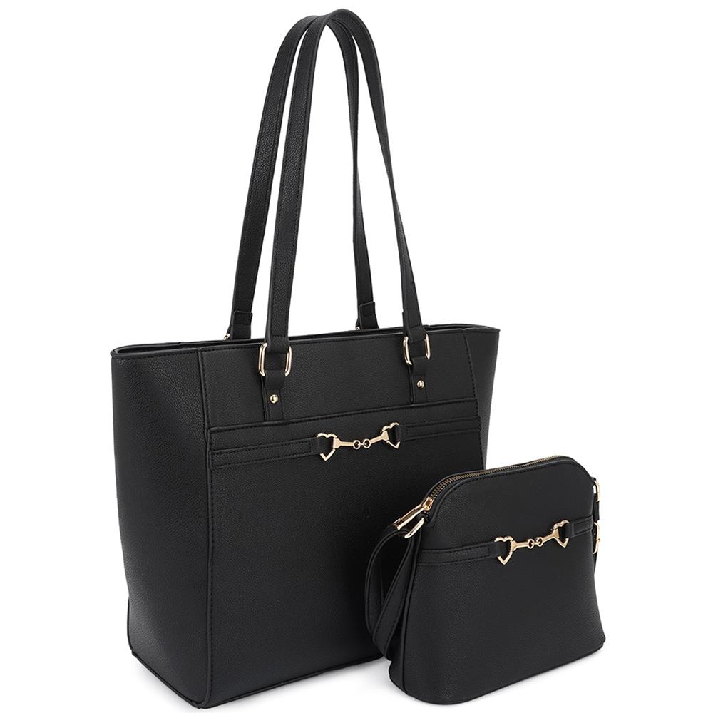 2in1 Smooth Matching Shoulder Tote Bag With Crossbody Set - bertofonsi