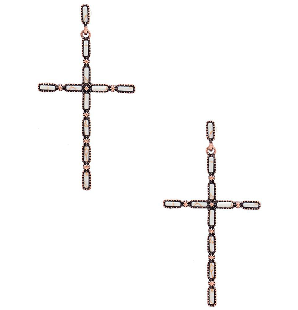 Multi Stone Pattern Cross Metal Earring - bertofonsi