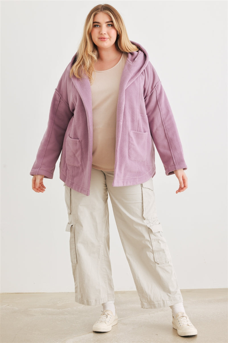 Plus Two Pocket Open Front Soft To Touch Hooded Cardigan Jacket - bertofonsi