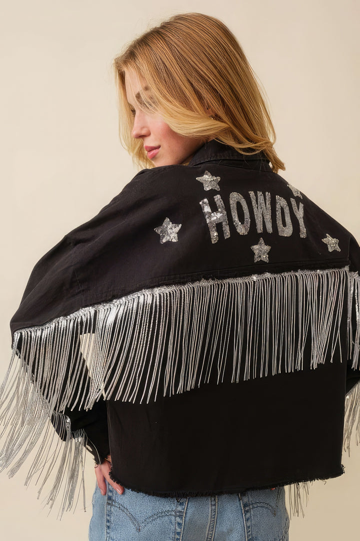 Howdy Sequin Fringe And Star Patches Jacket - bertofonsi