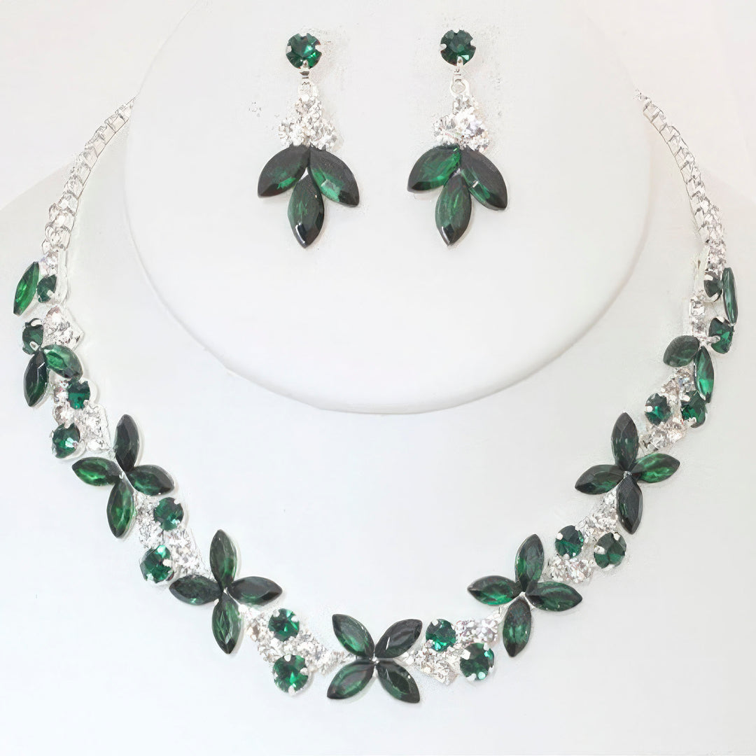 Rhinestone Crystal Necklace And Earring Set - bertofonsi